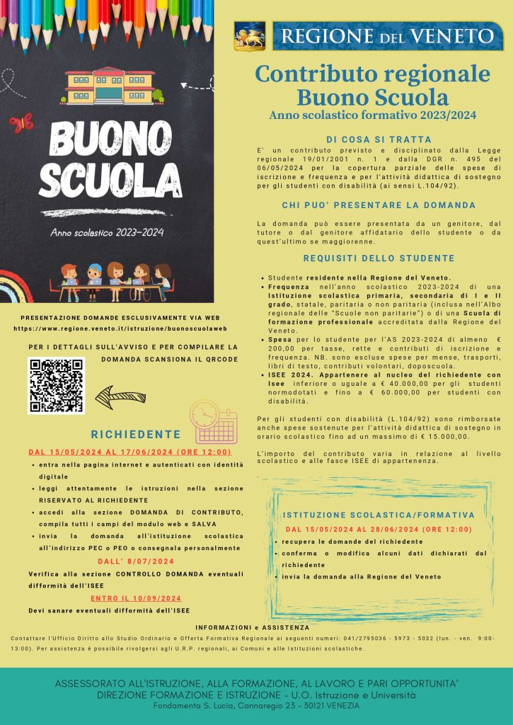 Contributo Regionale “BUONO SCUOLA” anno scolastico formativo 2023/2024