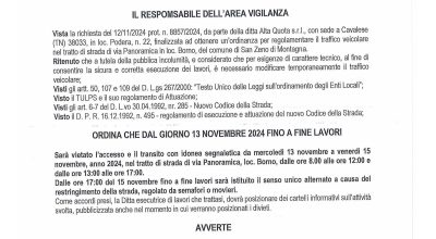 ORDINANZA PER REGOLAMENTAZIONE TRAFFICO LUNGO LA STRADA COMUNALE VIA PANORAMICA IN LOCALITA’ BORNO NEL COMUNE DI SAN ZENO DI MONTAGNA  ORDINANZA N. 37