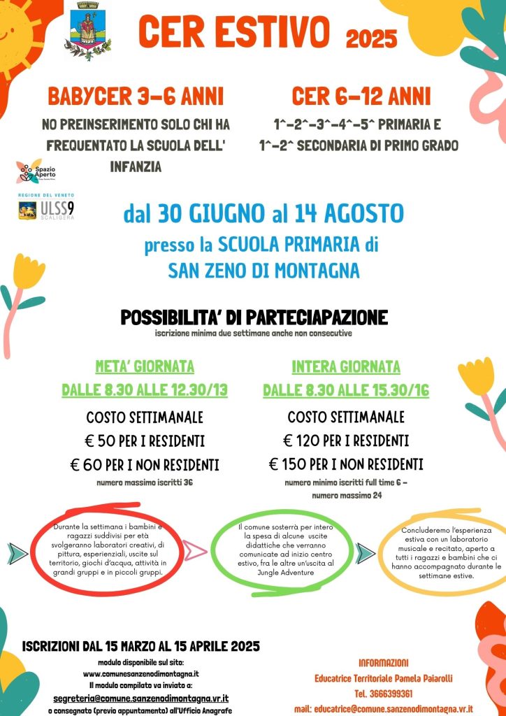 RIAPERTURA TERMINI  FINO AL 04.05.2025 CENTRO ESTIVO SAN ZENO DI MONTAGNA 2025